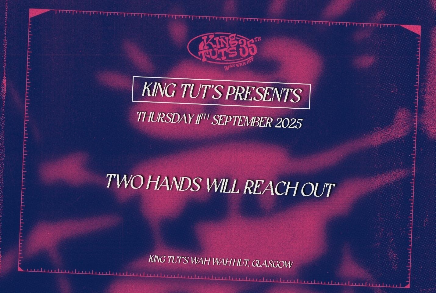 Two Hands Will Reach Out in white text on a pink and purple background